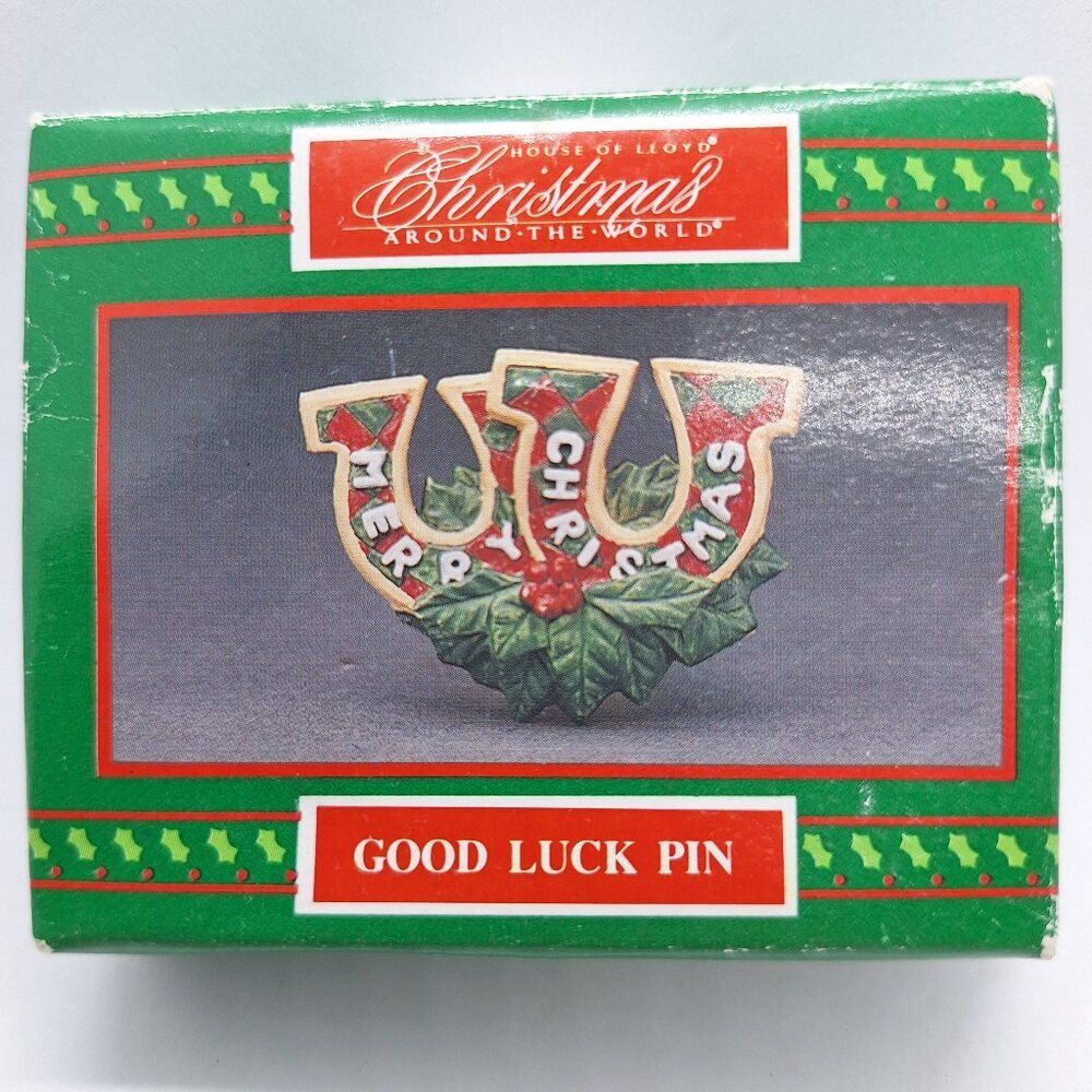 Vintage 1995 House of Lloyd Christmas, Merry Christmas Good‎ Luck Horse Shoe Pin